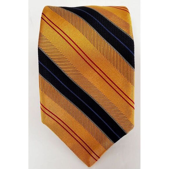 Robert Talbott Necktie Best of Class USA 100% Silk Gold/Blk/Burg Diagonal Stripe - Picture 2 of 11